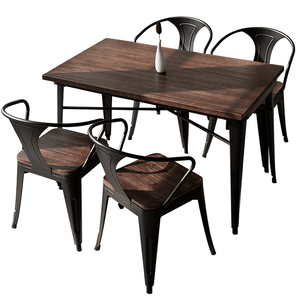 Mesa de comedor de madera sólida Combinación de mesa y silla de hierro forjado