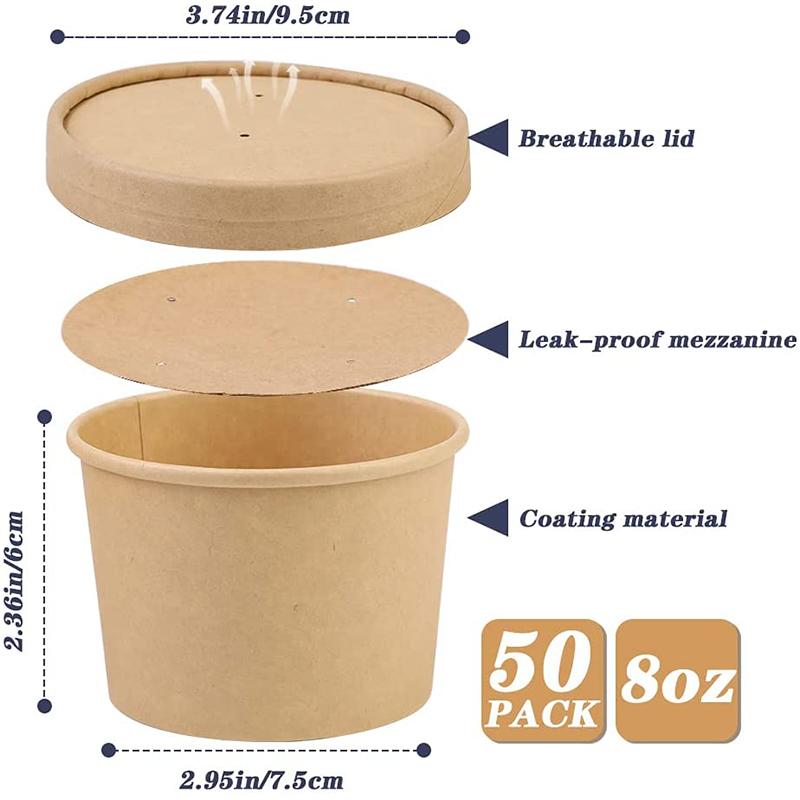 Tazón de sopa de papel Kraft de 8oz-32oz con tapas