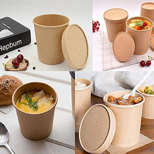 Tazón de sopa de papel Kraft de 8oz-32oz con tapas