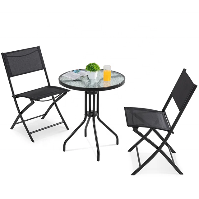 Silla de acero plegable mesa cuadrada de mesa y silla al aire libre