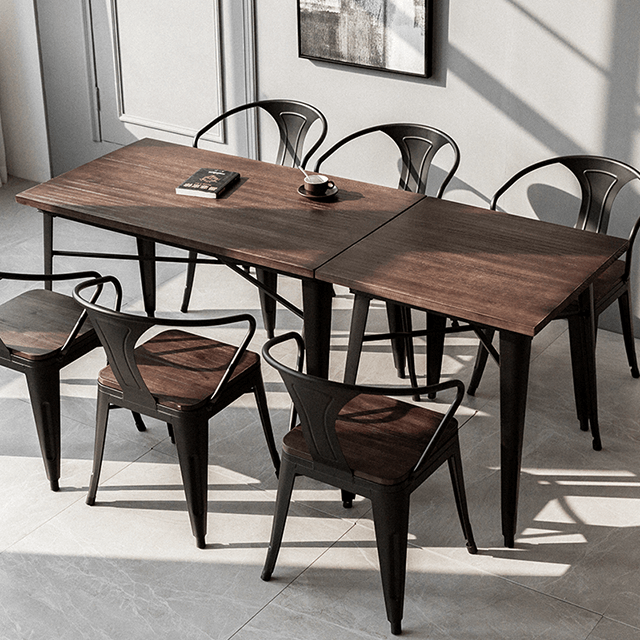 Mesa de comedor de madera sólida Combinación de mesa y silla de hierro forjado